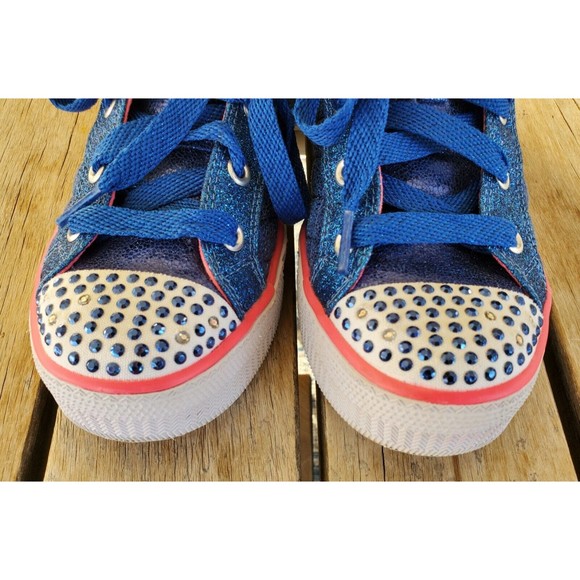 Skechers Twinkle Toes Girls Blue Metallic Lace Up / Hook & Loop High Tops Size 3 - Picture 8 of 11
